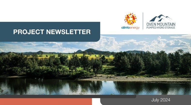 A teaser for our latest Project Newsletter for July 2024 showcasing the Alinta Energy logo, OMPS logo and an image of the Macleay River
